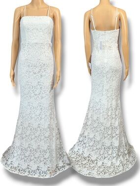 Lulu's White Lace Sleeveless Lace Wedding Dress